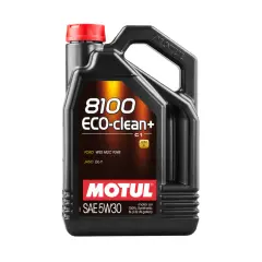 Czarny kanister oleju silnikowego Motul 8100 ECO-clean+ 5W30 z czerwonym korkiem.