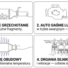Objawy uszkodzonego katalizatora: grzechotanie, gaśnięcie auta, żarzenie obudowy, drgania silnika.