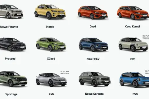 Kolekcja aut klasy D: od miejskich Picanto i Stonic, przez rodzinne Ceed, po elektryczne EV6 i EV9.