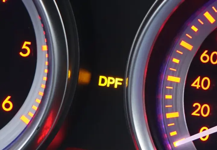 Na desce rozdzielczej Hyundai ix35 świeci się żółta kontrolka DPF, sygnalizując problem z filtrem cząstek stałych.