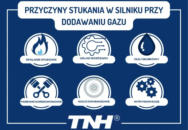 Przyczyny stukania w silniku przy dodawaniu gazu: spalanie stukowe, układ rozrządu, olej silnikowy, panewki korbowodowe, koło dwumasowe, wtryskiwacze.