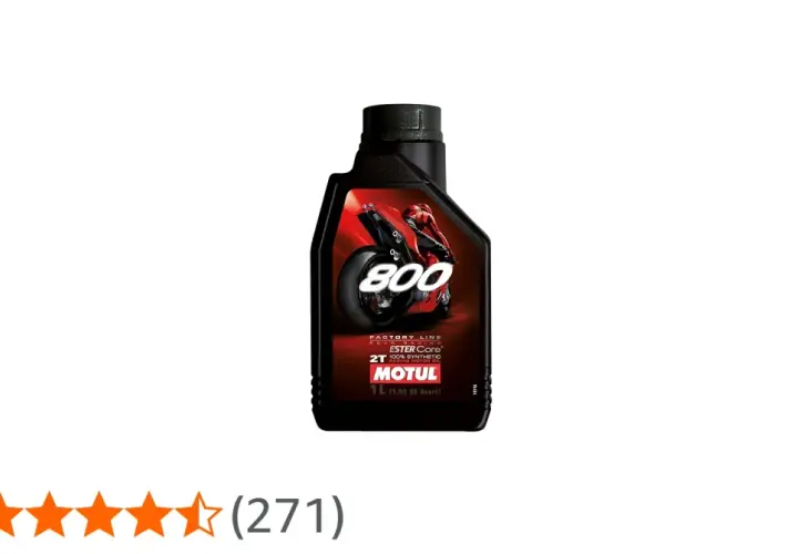 Czarna butelka oleju Motul 800 2T z grafiką motocykla wyścigowego.