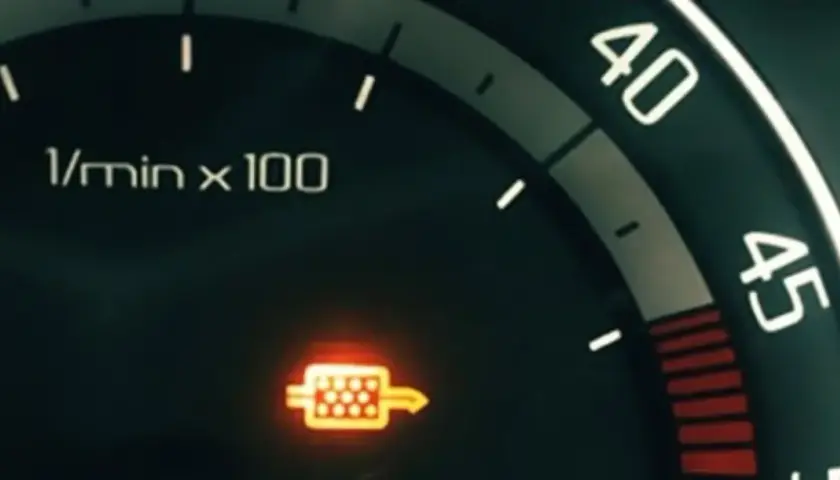Pomarańczowa kontrolka wypalania DPF na desce rozdzielczej Kia Sportage. Czas zadbać o filtr cząstek stałych.